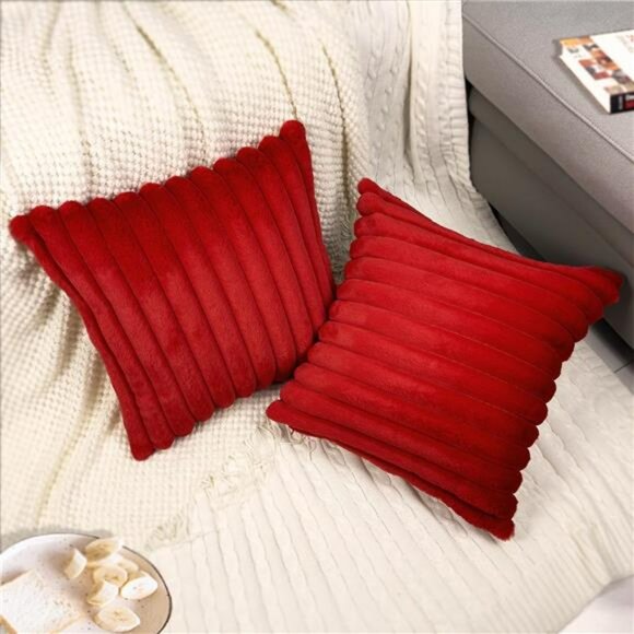 Red Faux Fur Velvet Pillow Covers 18x18 Set of 2 Soft Decorative Cushion Cases - Picture 6 of 8